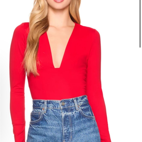 Susana Monaco Bold Red V-Neck Top - Picture 1 of 6